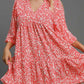 Umgee Full Size Two Tone Print Balloon Sleeve Tiered Dress Plus Size