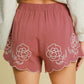 Umgee Full Size Linen Blend Shorts with Floral Embroidered Details Plus Size - Enfance-Heureuse