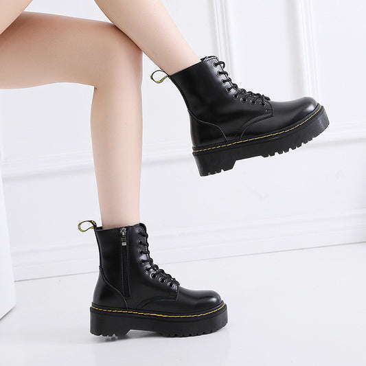 Muffin Bottom Lace-up Motorcycle Boots - Enfance-Heureuse