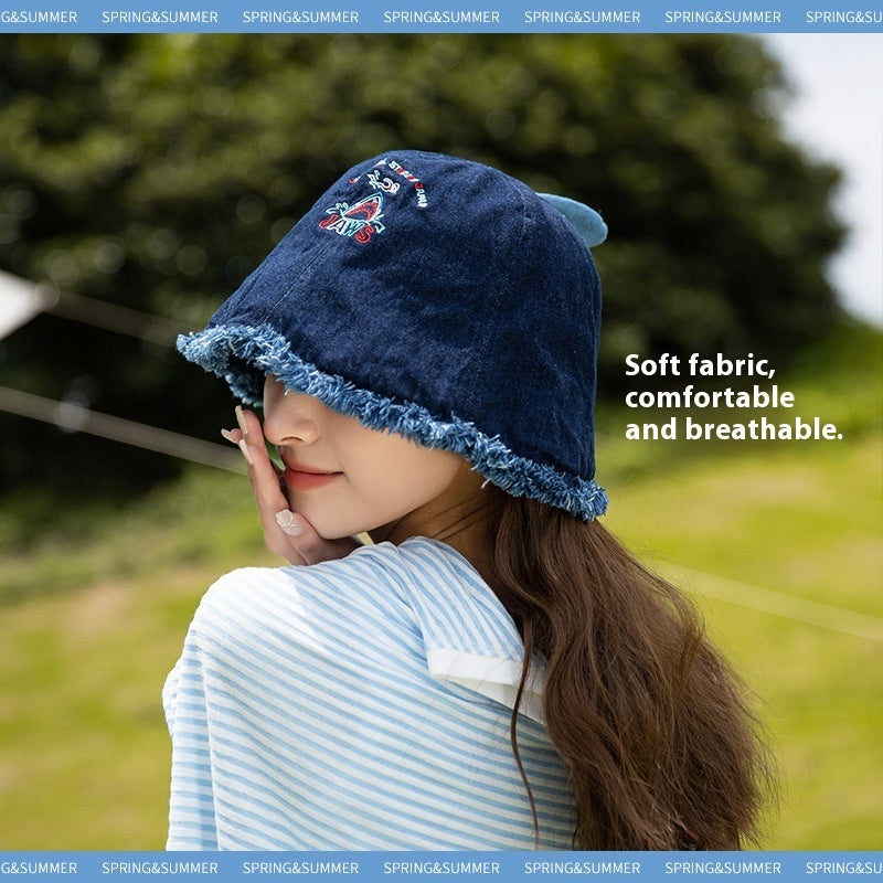 Sombrero de pescador con diseño de tiburón japonés, de mezclilla lavada, con gran circunferencia de cabeza y resistente al sol.