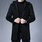 Mens Detachable Hooded Woolen Winter Coat Jacket Mid-Length Single Breasted - Enfance-Heureuse
