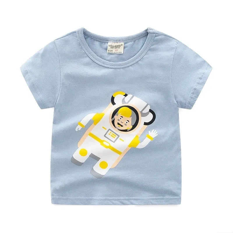 Children's summer cartoon print T-shirt - Enfance-Heureuse