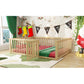 Kinderbett 140 X 200 Holzboden Bettrahmen Mit Zaun Und Tur Holzfarbe - Enfance-Heureuse