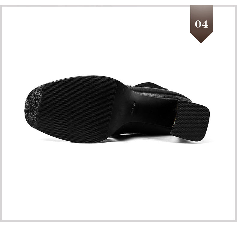 Thick Heel Round Toe Mid-heel Retro Mid-tube Women's Shoes - Enfance-Heureuse