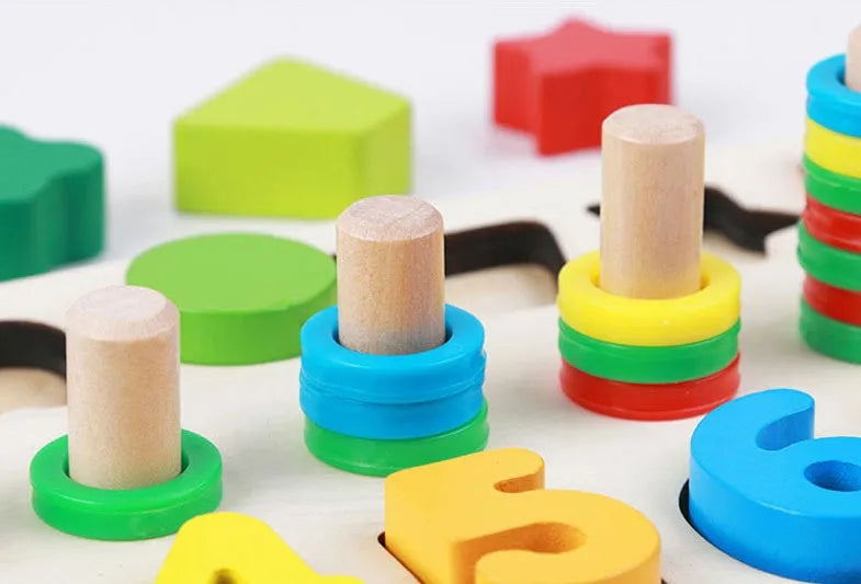 Wooden three-in-one color digital shape logarithmic board - Enfance-Heureuse