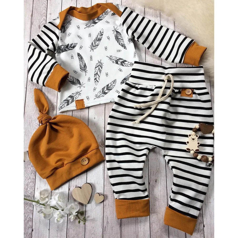 Cotton feather children's clothing 3 piece set - Enfance-Heureuse