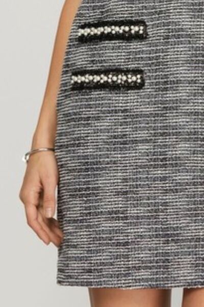 Vestido de tweed de punto con ribete de perlas y manga corta de She + Sky, talla grande