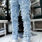 Men Trousers Individual Patched Pants Long Tight Fit Stacked Jeans For Mens Clothing - Enfance-Heureuse