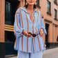 Women's Casual Striped Button-Down Shirt With Drop Sleeves Comfortable Loose-Fit Long Sleeve Top For Spring & Fall - Enfance-Heureuse