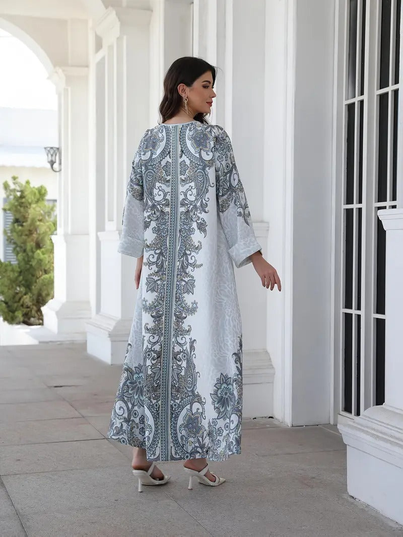 Women's Printed Long Sleeved Robe Dress - Soft And Elastic - Enfance-Heureuse