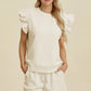 Double Take Full Size Texture Round Neck Ruffle Sleeve Top and Shorts Set - Enfance-Heureuse