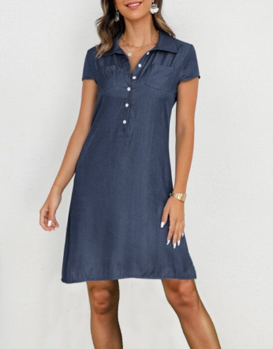 Split Pocket Large Swing Skirt Plus Size Casual Denim Dress - Enfance-Heureuse