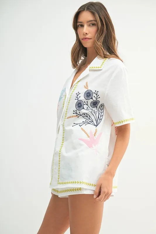 MABLE Embroidered Button Down Shirt and Shorts Set - Enfance-Heureuse