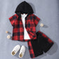 Fashion Children's Short Sleeve Hooded Plaid Suit - Enfance-Heureuse
