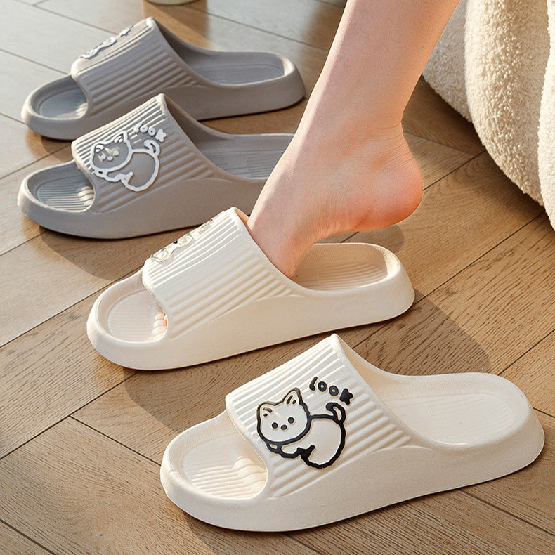 Cute Cat Slippers Summer Women Home Shoes Bath Thick Platform Non-Slip Slides Indoor Outdoor - Enfance-Heureuse