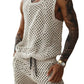Men's Plus Size Hollow Out Round Neck Tank and Shorts Set - Enfance-Heureuse