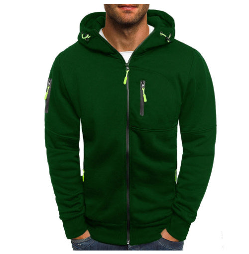 Men's Casual Zipper Hooded Sweater Solid Color Sports Fitness Jackets Cardigan - Enfance-Heureuse
