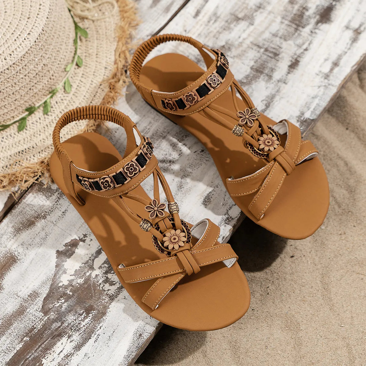 Flower Open Toe Flat Sandals - Enfance-Heureuse