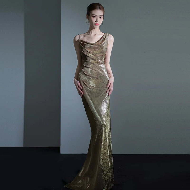 Fishtail Evening Dress For Women Elegant Sequins Annual Meeting Sexy Backless - Enfance-Heureuse