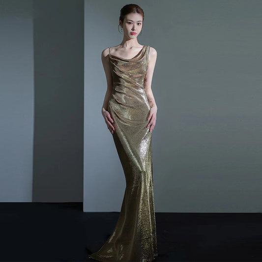 Fishtail Evening Dress For Women Elegant Sequins Annual Meeting Sexy Backless - Enfance-Heureuse