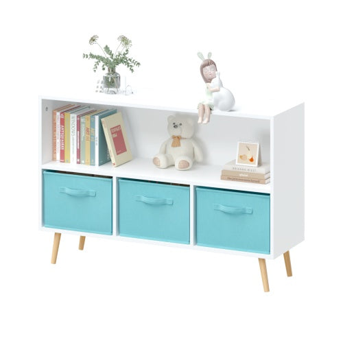 Fiberboard Children's Bookshelf With Foldable Fabric Drawers - Enfance-Heureuse