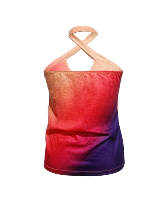 Ladies' Hollowed Out Hanging Neck Cross Printed Casual Camisole Vest - Enfance-Heureuse