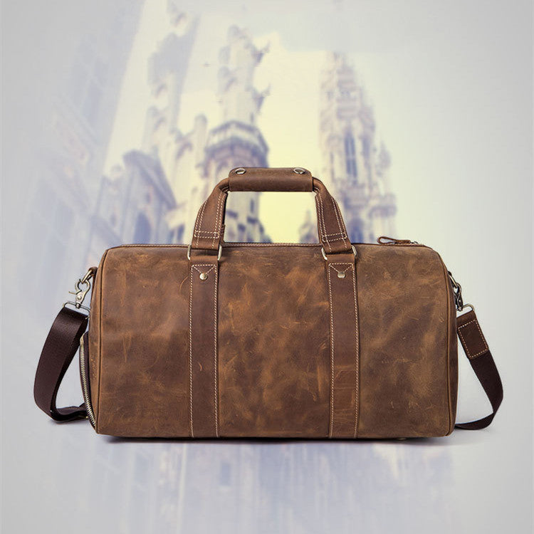 Vintage Crazy Horse Leather Men's Travel Bag - Enfance-Heureuse