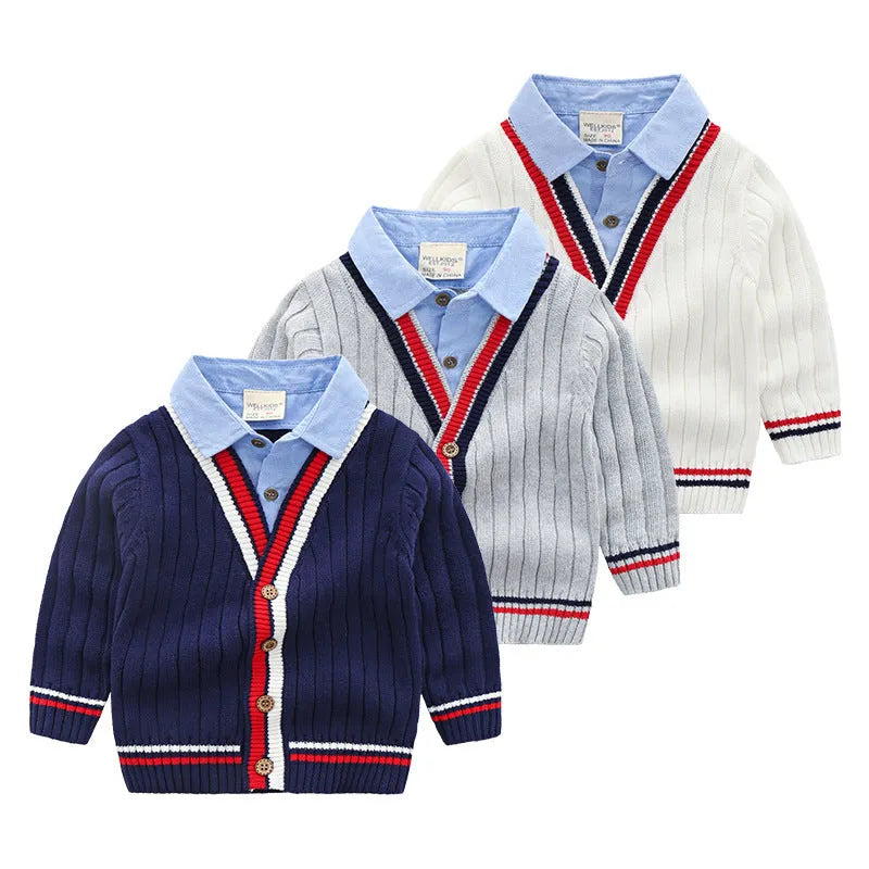 Baby fake two-piece sweater boy knitting - Enfance-Heureuse