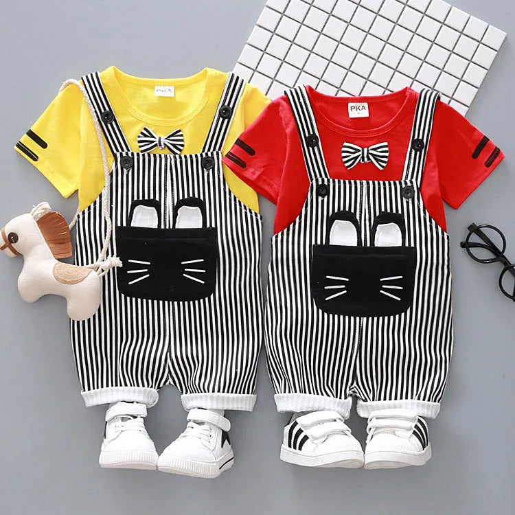 Factory direct handsome children's clothing Korean male baby cartoon strap two-piece suit cotton one generation A128 - Enfance-Heureuse