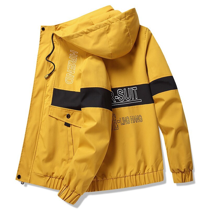 Uomini Con Cappuccio Corea Casual Giacca della Gioventù Del Collare Del Basamento di Carico Giacca Da Baseball Mens di Modo Lettera Del Ricamo di Autunno della Molla Cappotti - Enfance-Heureuse