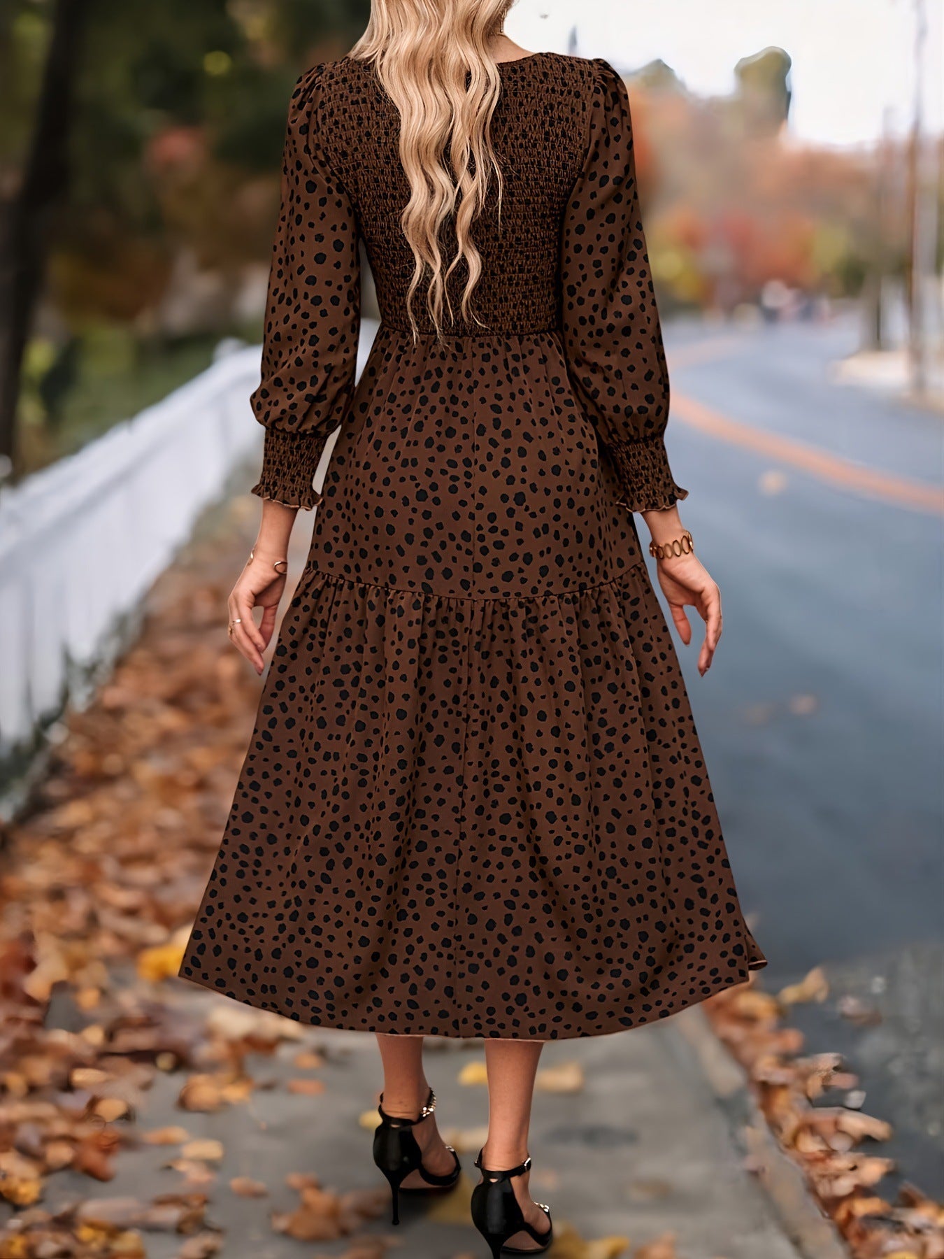 Women's Clothing Leopard Print Long Sleeve Dress - Enfance-Heureuse