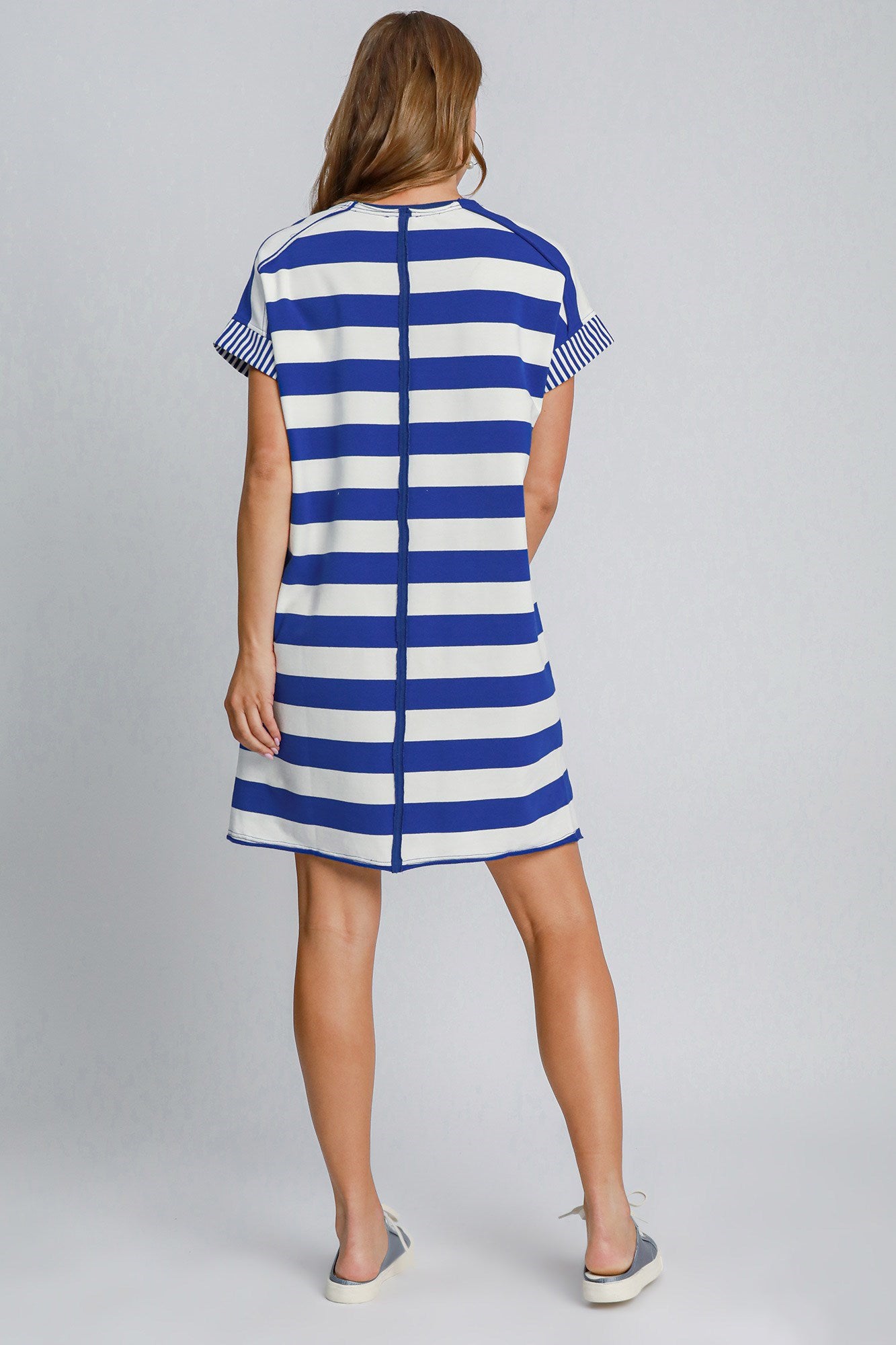 Umgee Peace Applique Striped Short Sleeve Mini Dress - Enfance-Heureuse