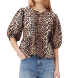 Camisa estampada de moda con media manga y cordones