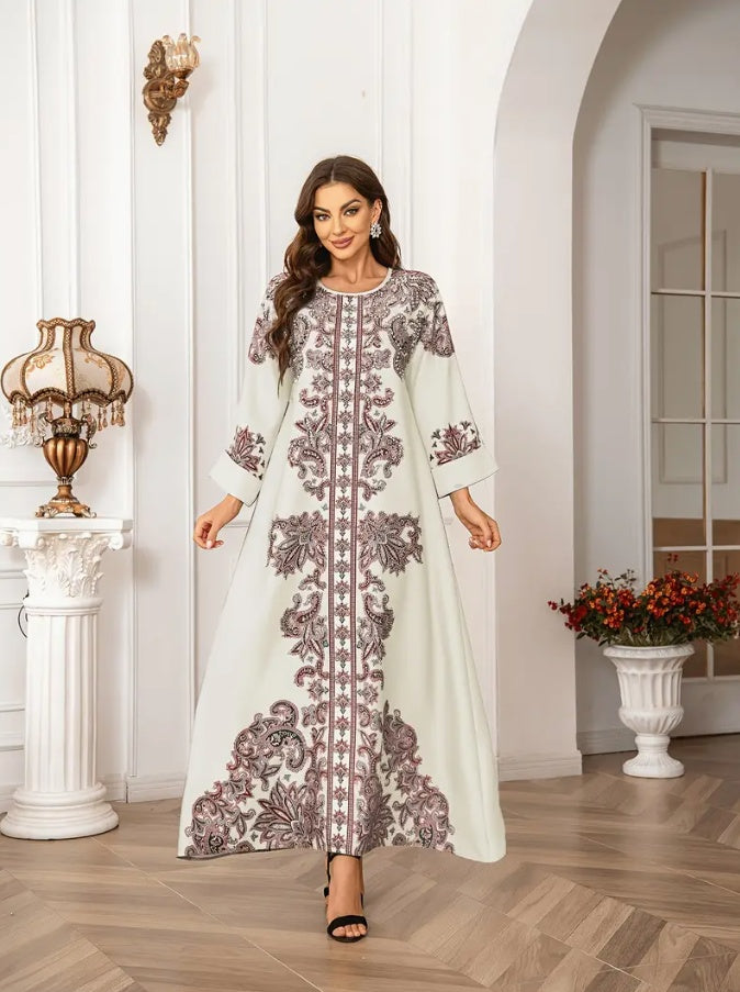 Arab Style Women's Long Robe Printed Dress - Enfance-Heureuse
