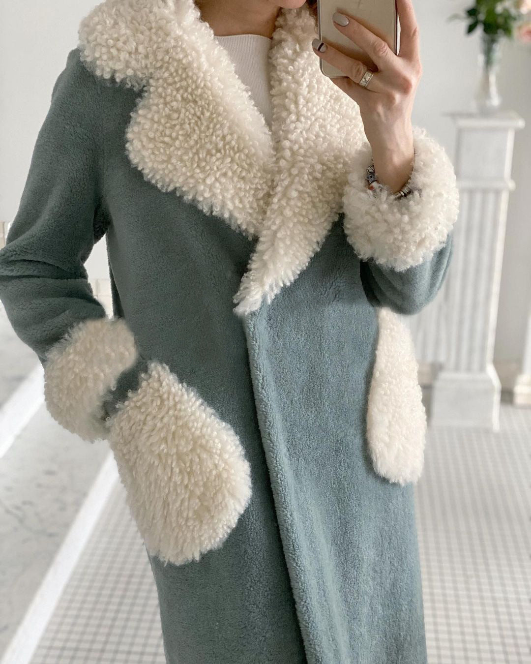 Lamb Wool Long Lapel Pocket Jacket Simple Women's Clothing - Enfance-Heureuse