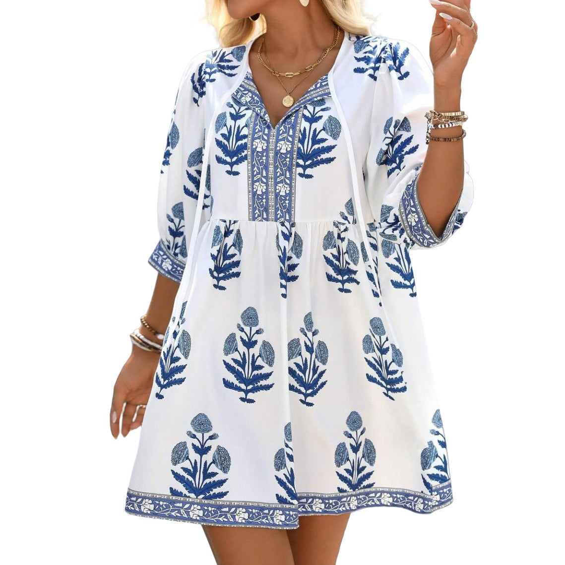 Summer Women's Casual Plant Printing Festival Holiday Dress - Enfance-Heureuse