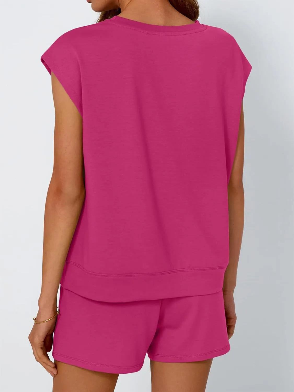 Round Neck Cap Sleeve Top and Shorts Set - Enfance-Heureuse