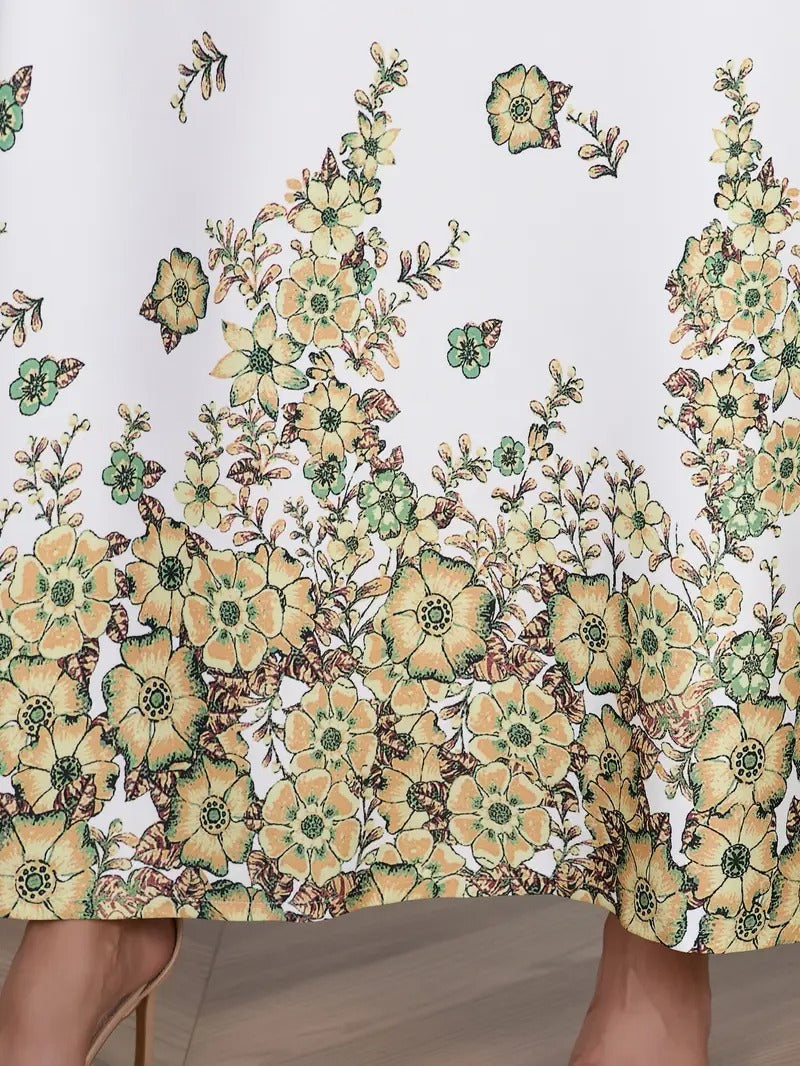 Elegant Flower Diamond Robe Dress - Women's Long Sleeve Round Neck Long Dress - Enfance-Heureuse