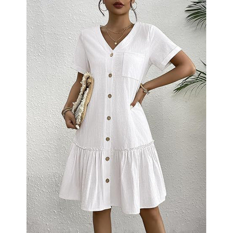 Women's Loose Summer Cotton And Linen Dress - Enfance-Heureuse
