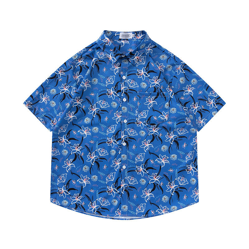 Retro Printed Shirt Short Sleeve Loose Design - Enfance-Heureuse