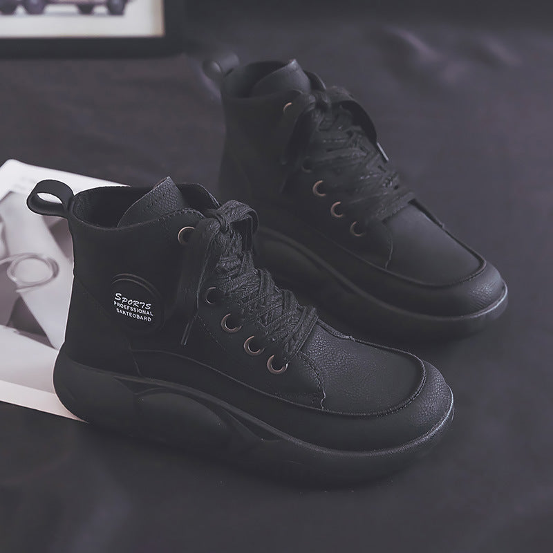 Vintage Martin Boots Women's Leather Ugly And Cute Big Toe Fashionable Mid-top Breathable Casual Shoes - Enfance-Heureuse