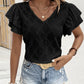 Casual Solid Color Double-layer Ruffle Sleeve V-neck Hollow Top - Enfance-Heureuse