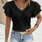 Casual Solid Color Double-layer Ruffle Sleeve V-neck Hollow Top