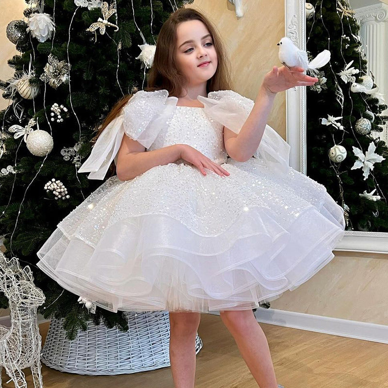 Girls' White Birthday Party Formal Dress Skirt - Enfance-Heureuse