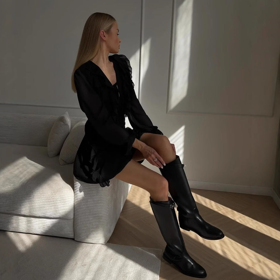 Elegant Chiffon V-neck Flounce Design Dress