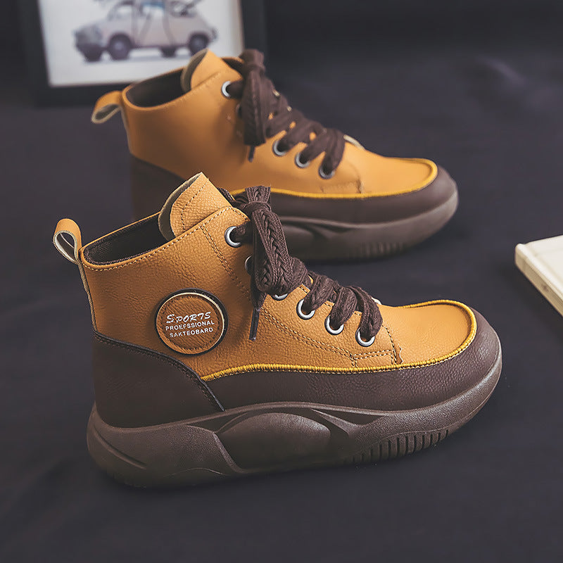 Vintage Martin Boots Women's Leather Ugly And Cute Big Toe Fashionable Mid-top Breathable Casual Shoes - Enfance-Heureuse