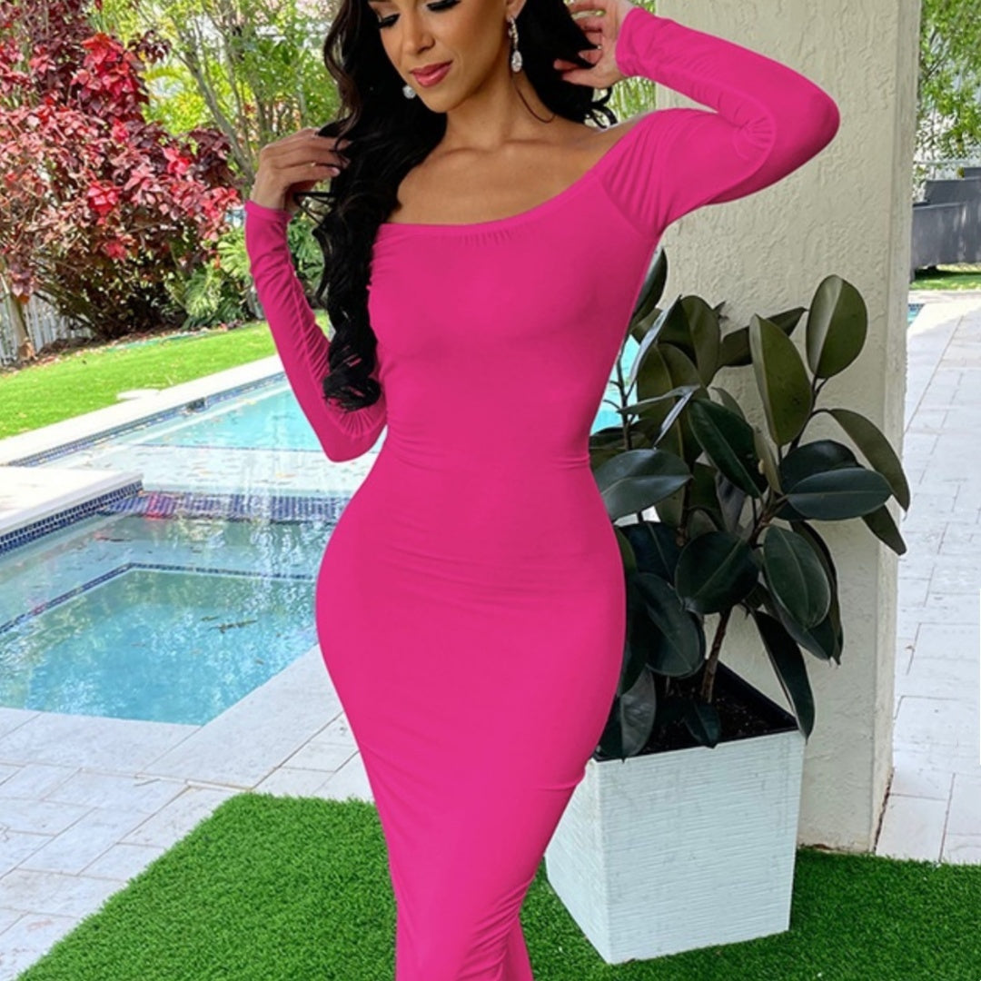 New Backless Long Sleeves Solid Color Dress - Enfance-Heureuse