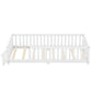 Twin Size Bed Floor Bed With Safety Guardrails And Door For Kids, White - Enfance-Heureuse