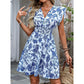Women's V-neck Printed Waist-controlled Slimming Dress - Enfance-Heureuse
