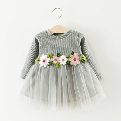 A031 new fall manufacturers selling children waist flowers long sleeved dress princess dress baby skirt - Enfance-Heureuse